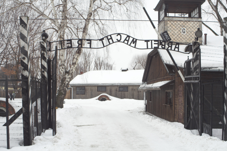 The Auschwitz camp gapeway in the snow