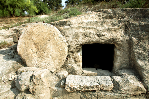 First century tomb in Israel with a circular door rolled open