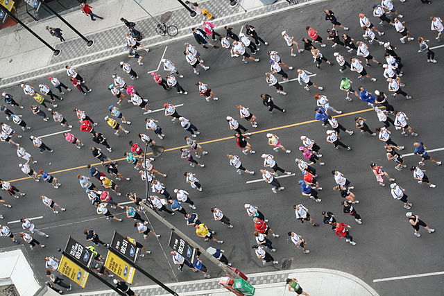 Marathon runners pictured from above