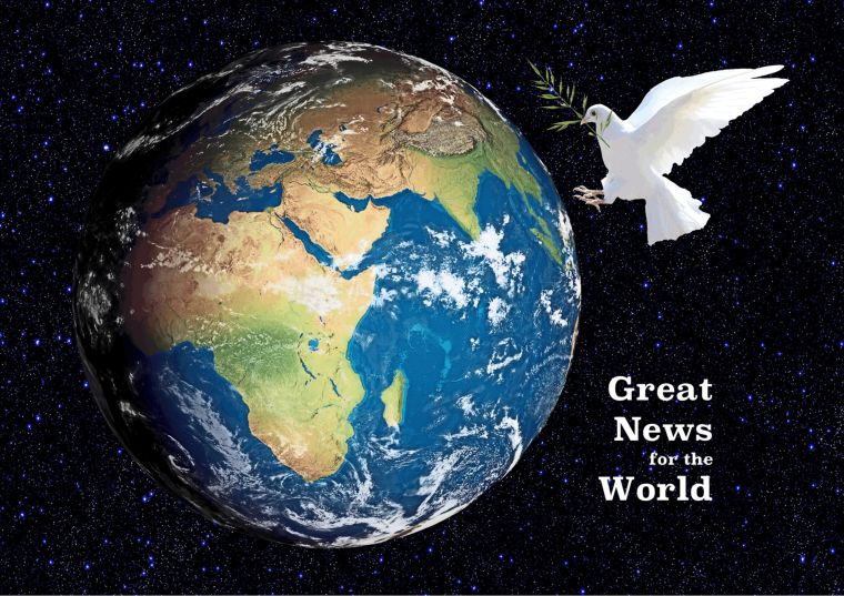 The world from space with a dove of peace